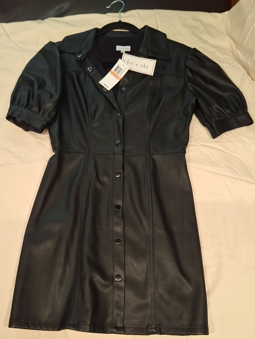 Black Faux Leather Button-Front Dress